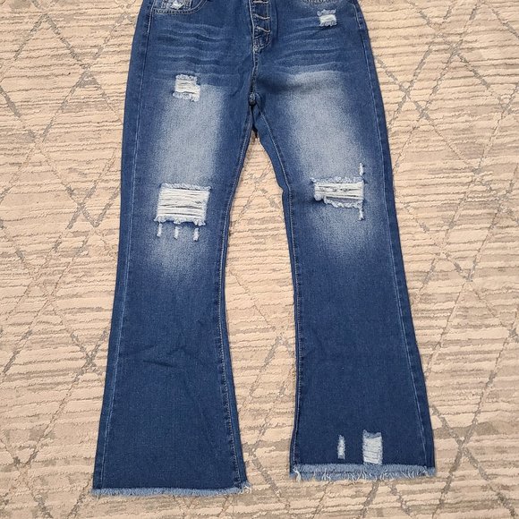 * blue denim ripped flare jeans - Picture 4 of 6